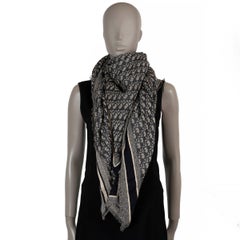 CHRISTIAN DIOR navy blue wool OBLIQUE 140 Shawl Scarf