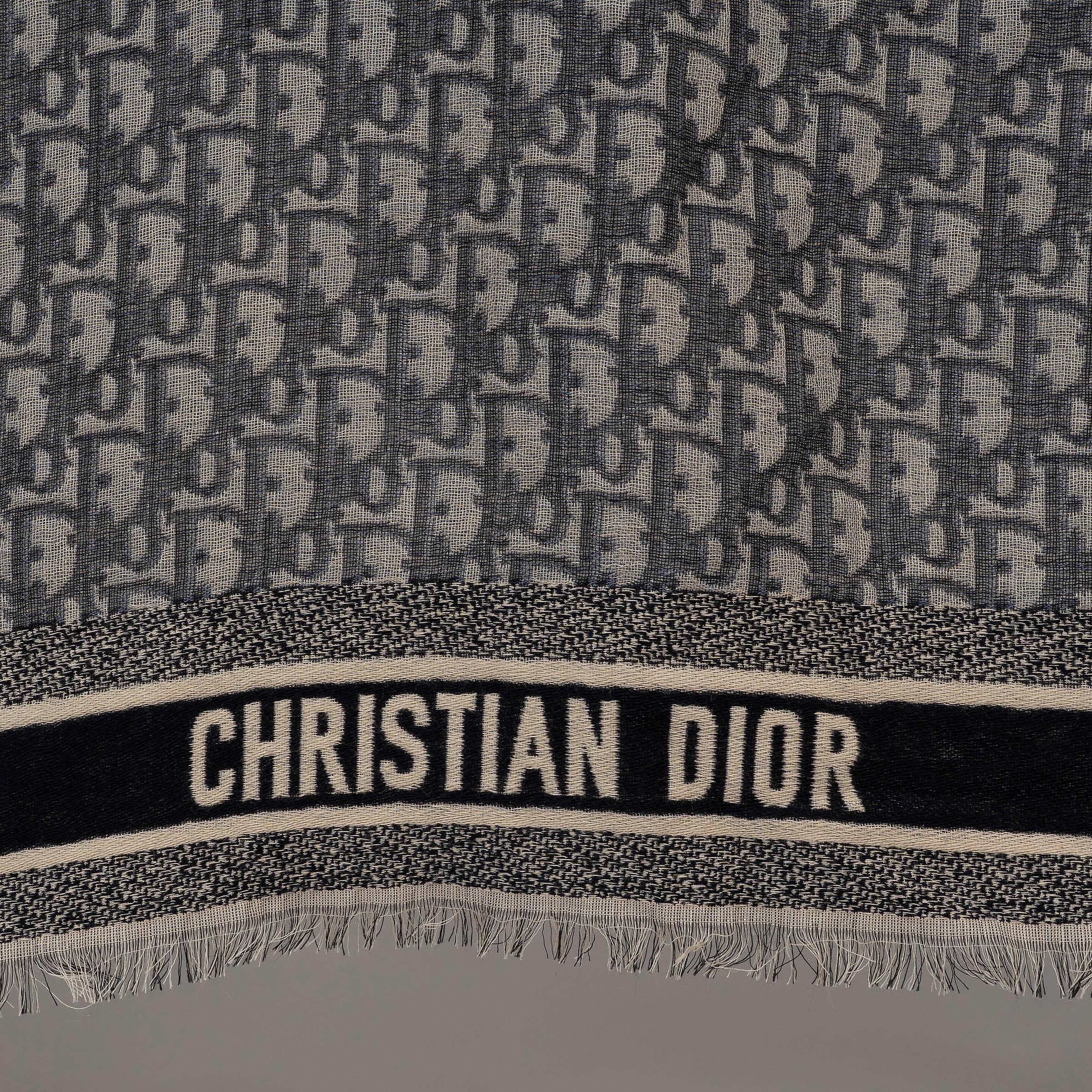 CHRISTIAN DIOR Pañuelo Chal OBLIQUE 140 lana azul marino Gris en venta