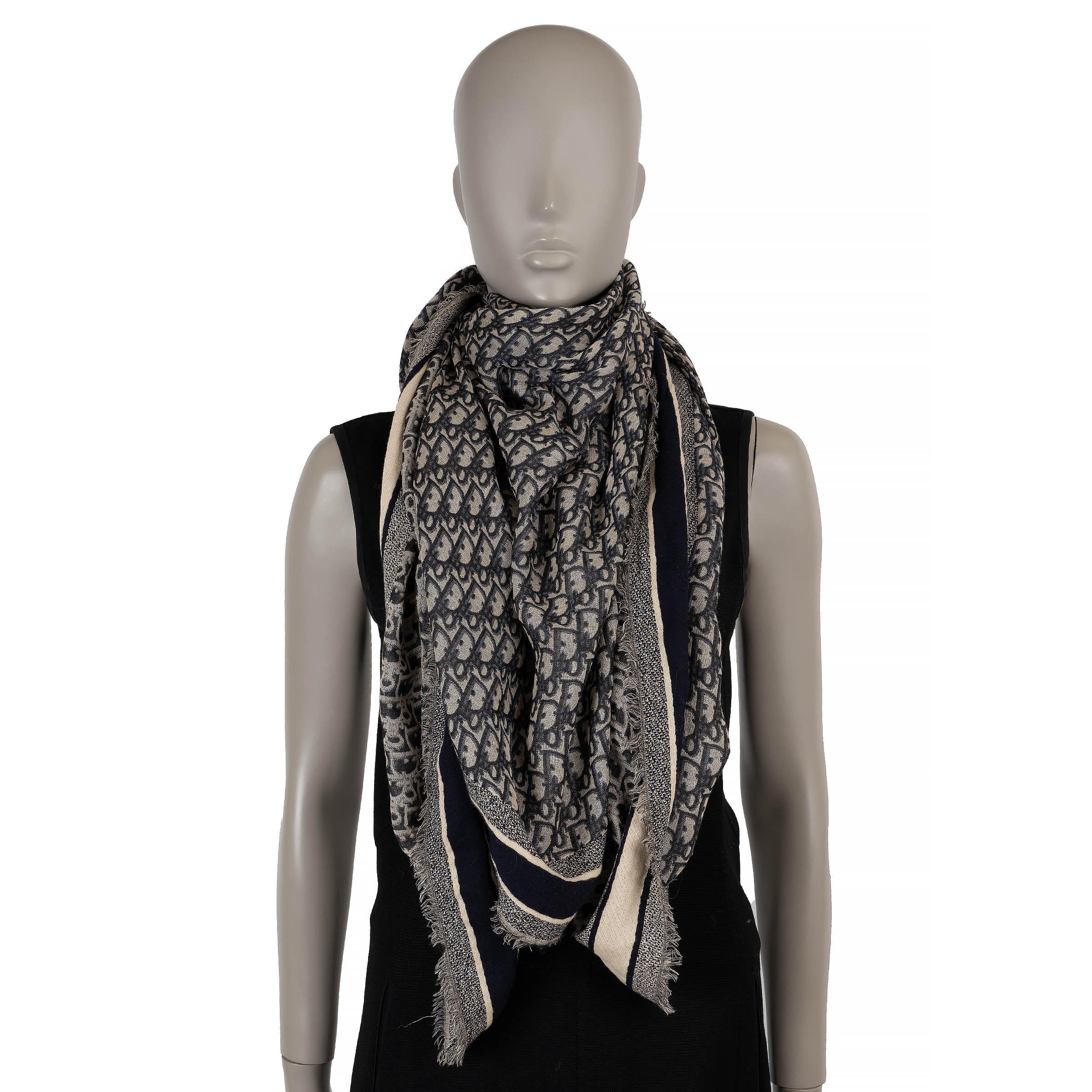 CHRISTIAN DIOR navy blue wool OBLIQUE 140 Shawl Scarf im Angebot 1
