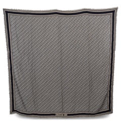 CHRISTIAN DIOR navy blue wool OBLIQUE 140 Shawl Scarf