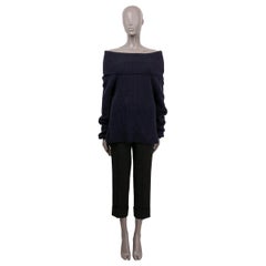CHRISTIAN DIOR navy blue wool OFF-SHOULDER Sweater 42 L