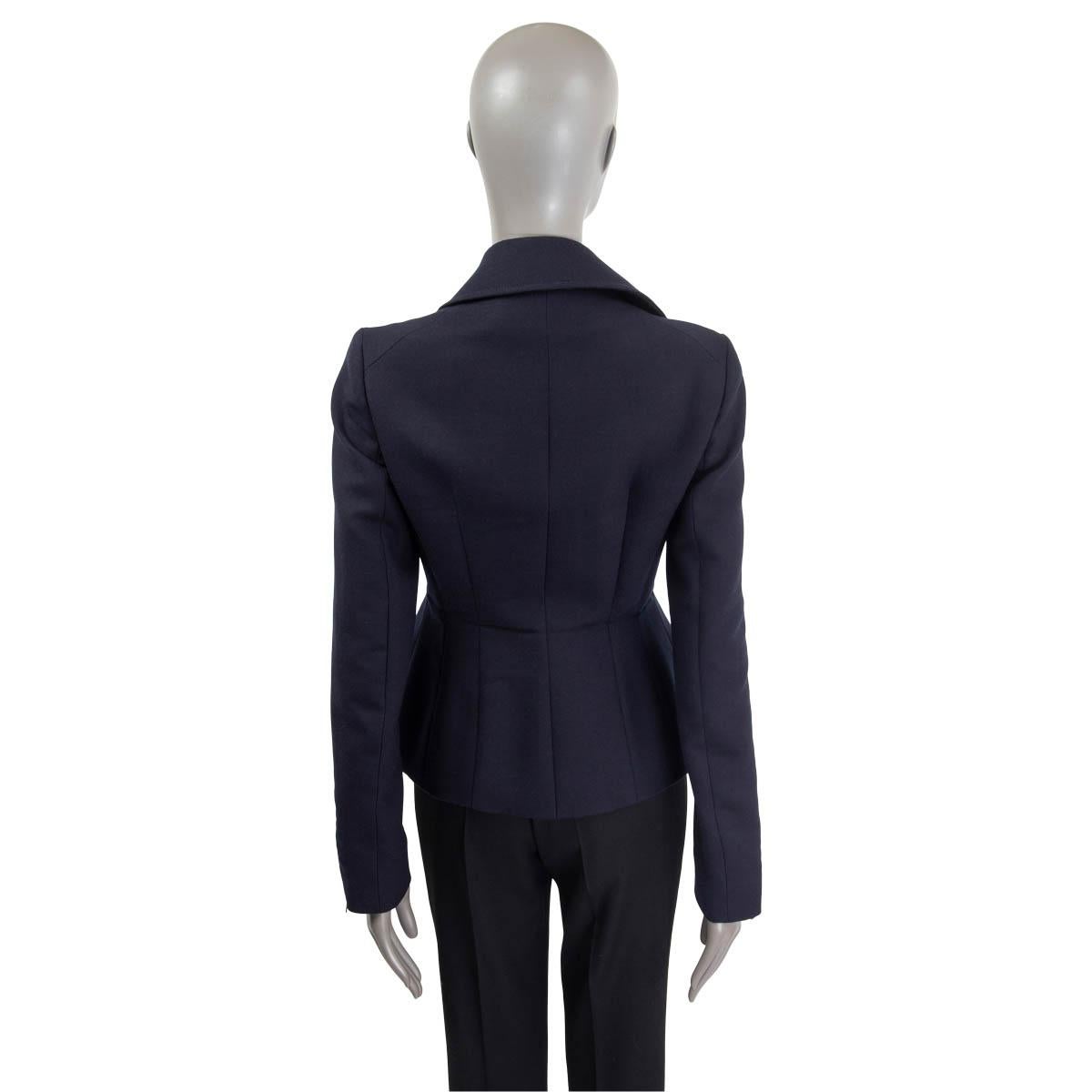 Black CHRISTIAN DIOR navy blue wool TAILORED BIKER Jacket 42 L For Sale