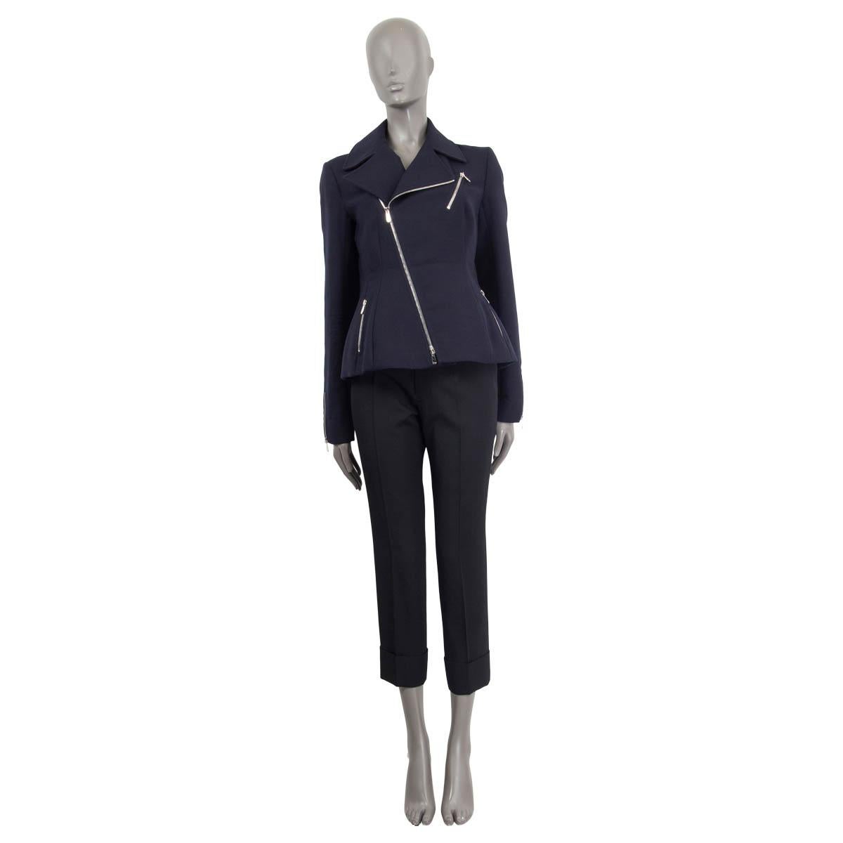 Women's CHRISTIAN DIOR navy blue wool TAILORED BIKER Jacket 42 L For Sale