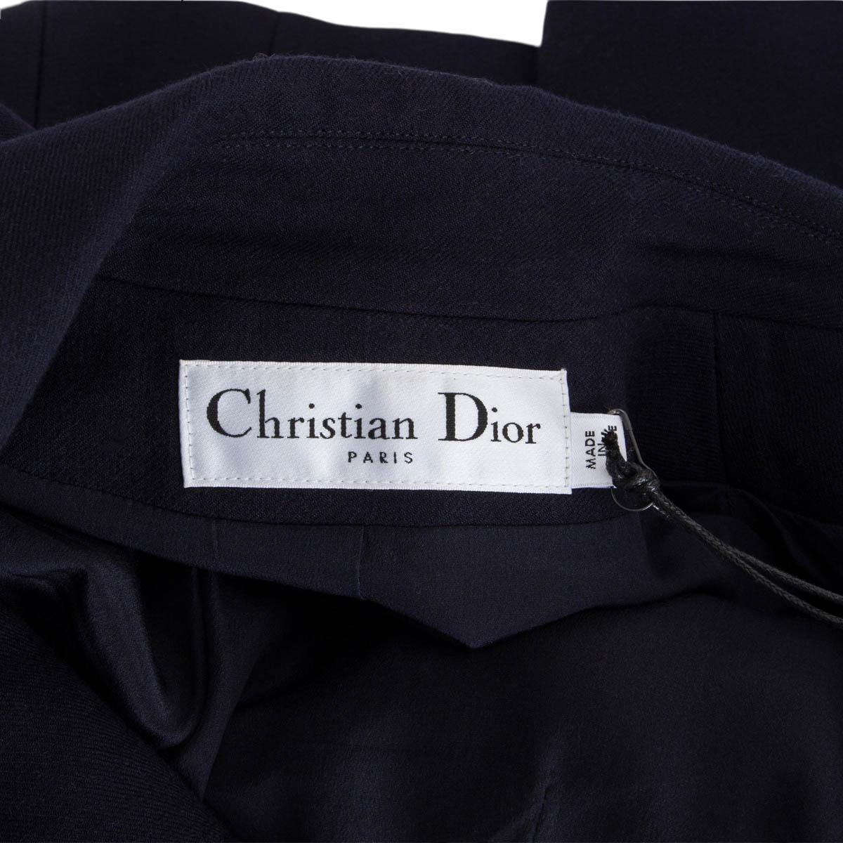 CHRISTIAN DIOR navy blue wool TAILORED BIKER Jacket 42 L For Sale 1