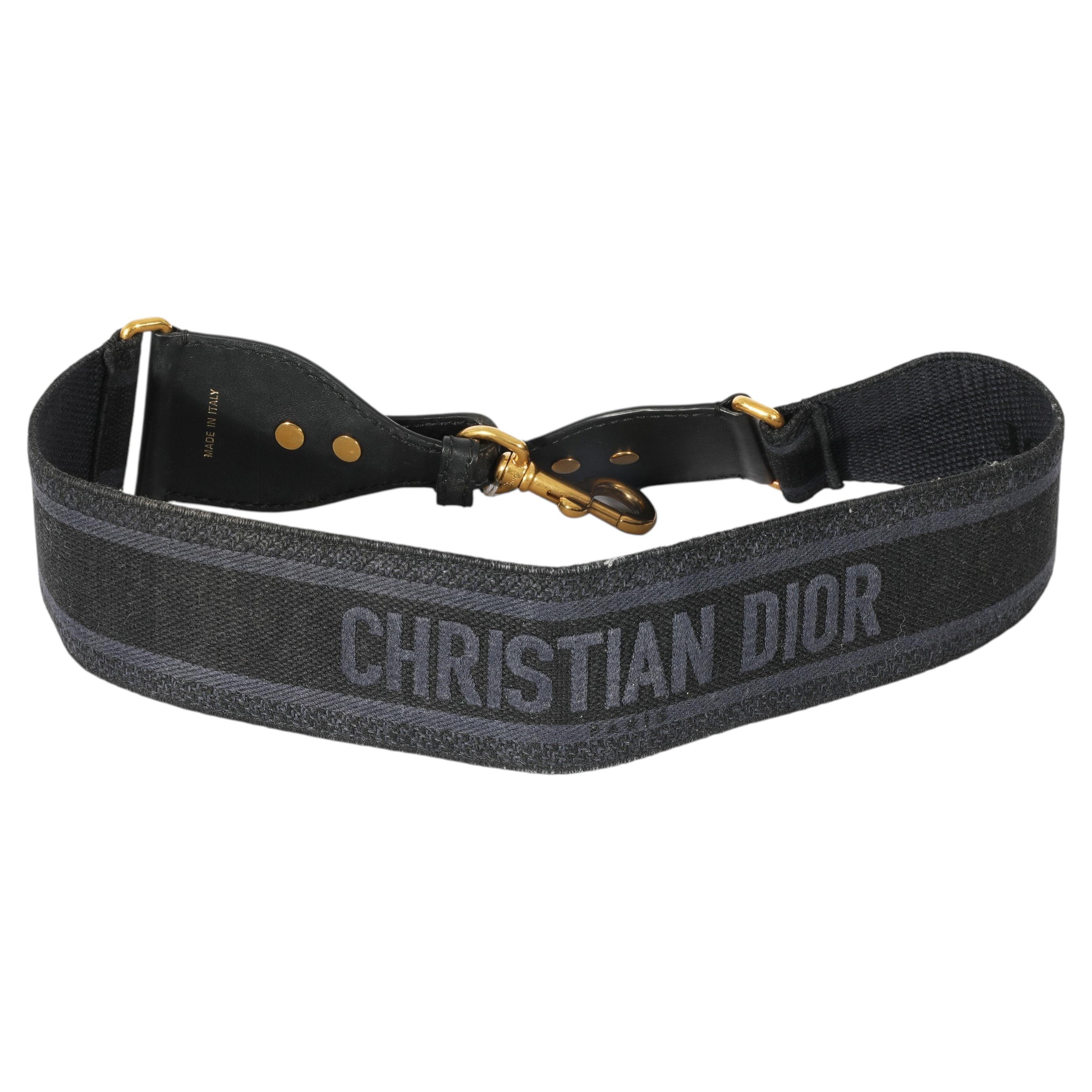 Christian Dior Navy Canvas Logo Embroidered Strap For Sale