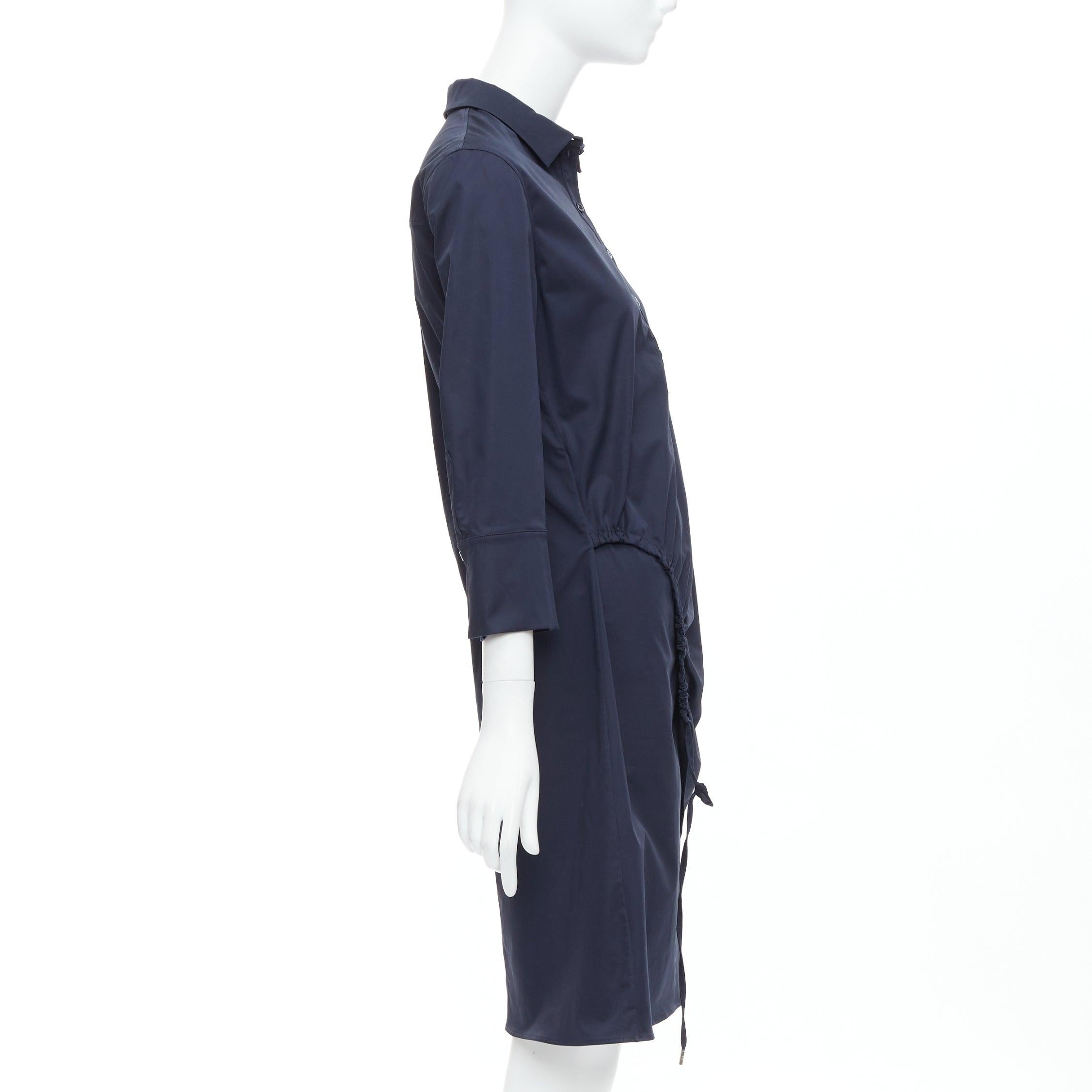 CHRISTIAN DIOR navy cotton beaded crest badge button down dress FR36 S In Good Condition For Sale In Hong Kong, NT