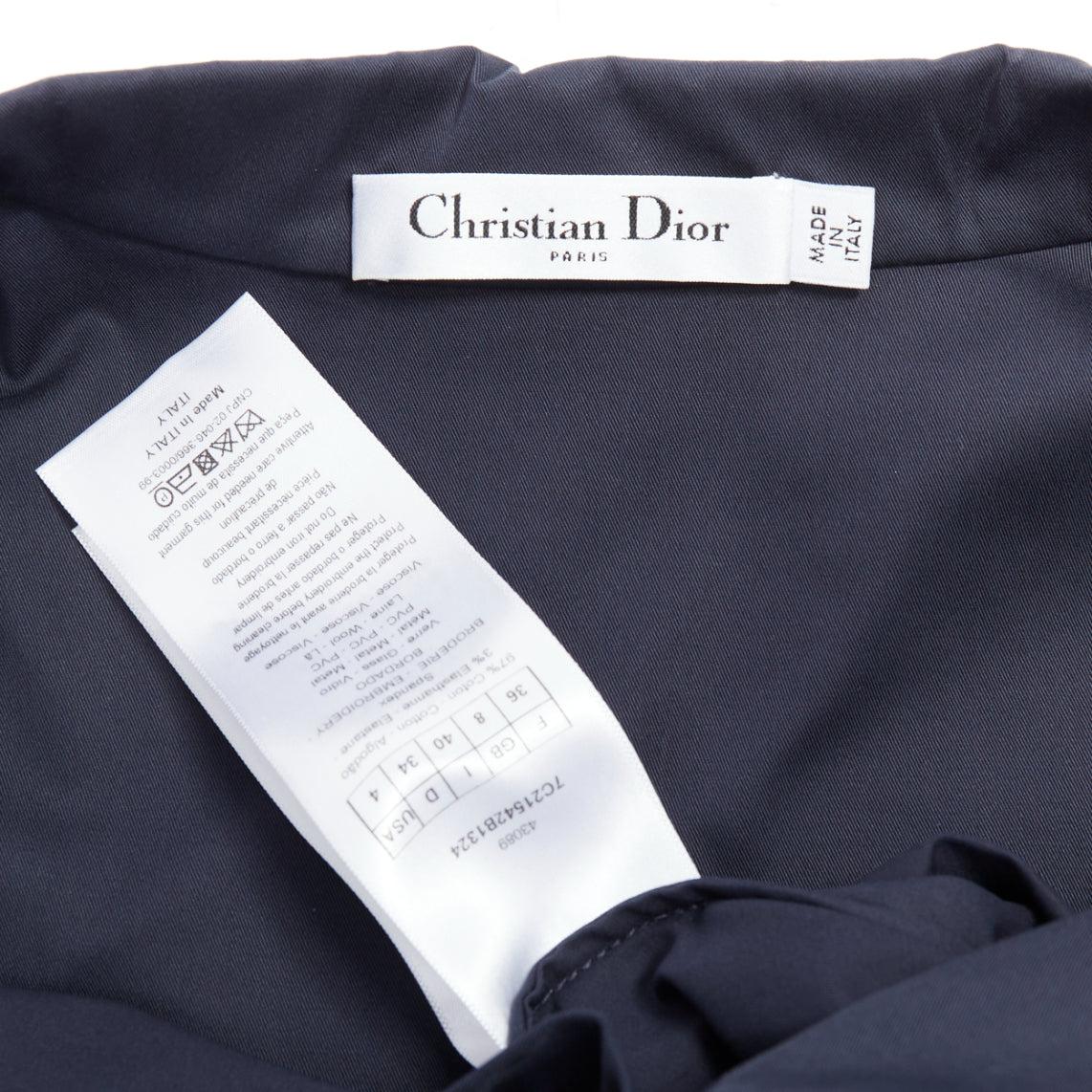 CHRISTIAN DIOR navy cotton beaded crest badge button down dress FR36 S For Sale 3