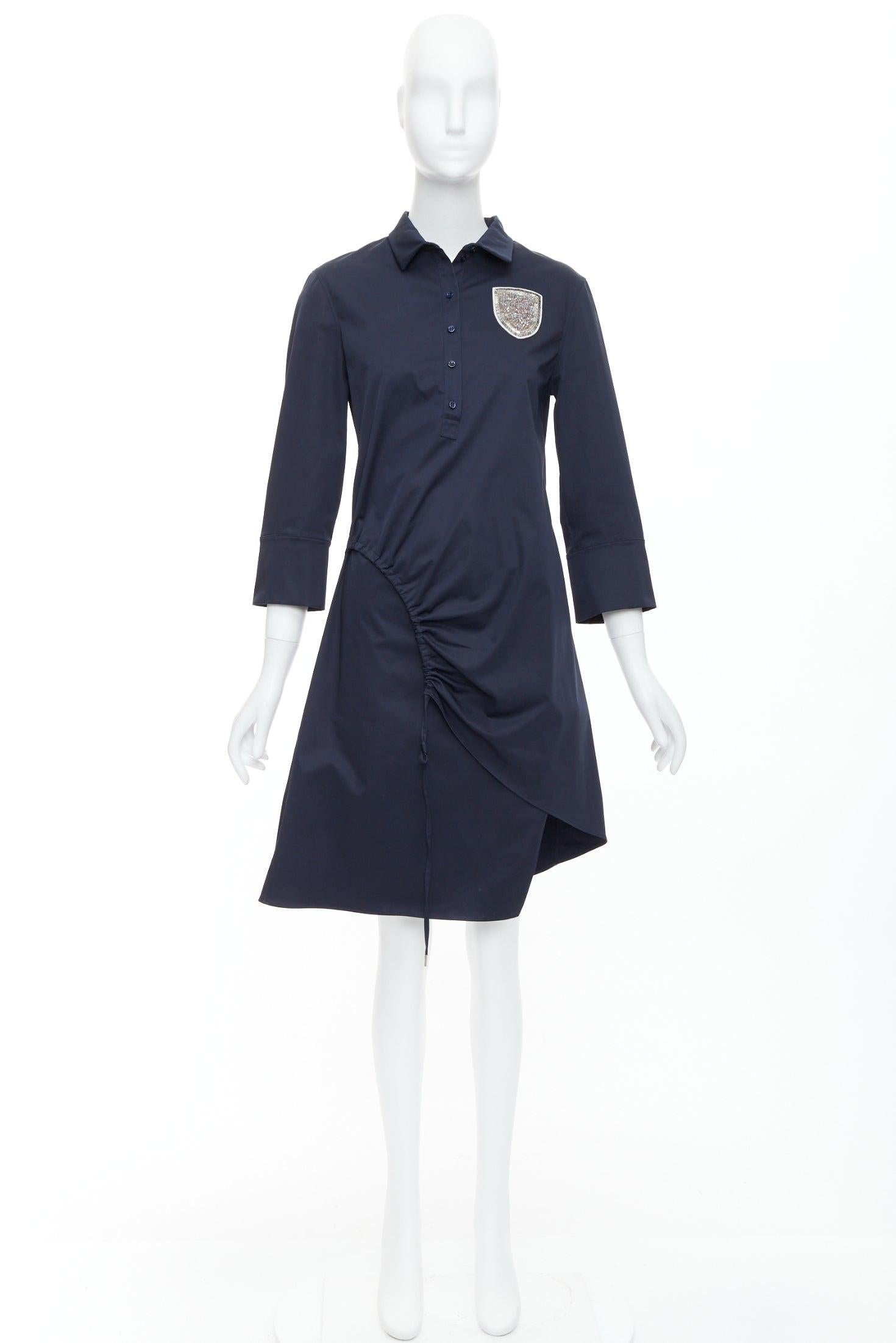 CHRISTIAN DIOR navy cotton beaded crest badge button down dress FR36 S For Sale 4