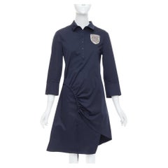 CHRISTIAN DIOR navy cotton beaded crest badge button down dress FR36 S
