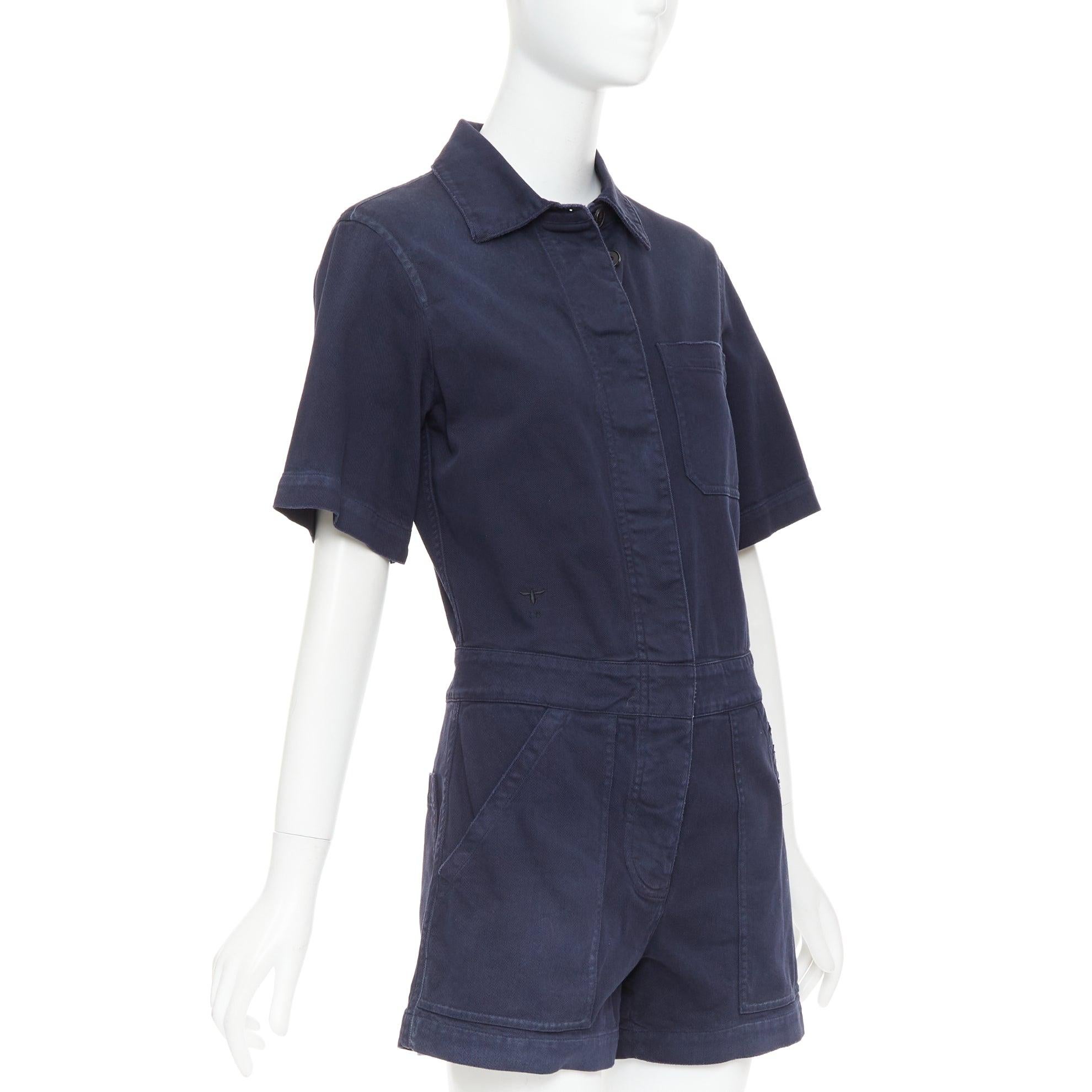 Nero Christian Dior in cotone navy CD bee cargo playsuit pagliaccetto FR34 XS in vendita