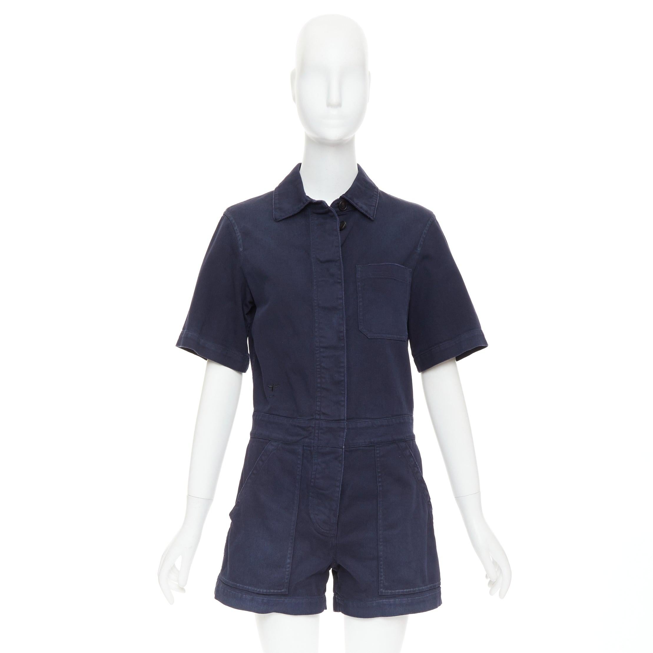 Christian Dior in cotone navy CD bee cargo playsuit pagliaccetto FR34 XS in vendita 4