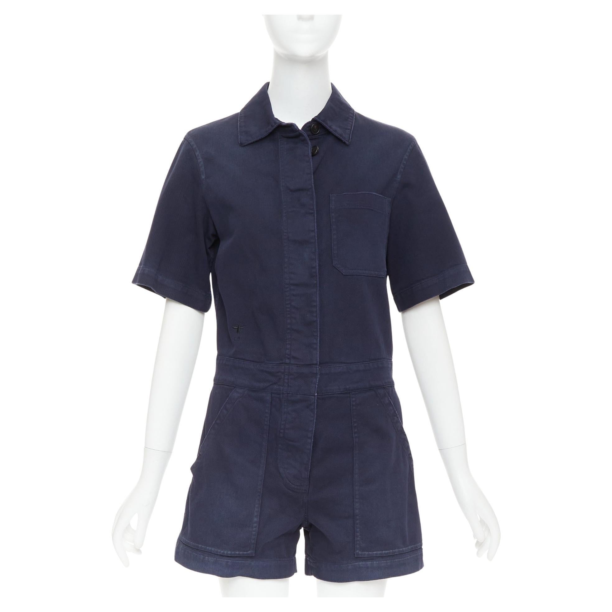 CHRISTIAN DIOR bleu marine coton CD abeille grenouillère cargo FR34 XS