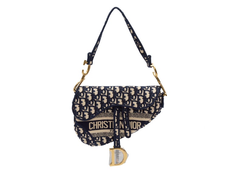 Christian Dior Navy and Cream Oblique Saddle Bag For Sale at 1stDibs