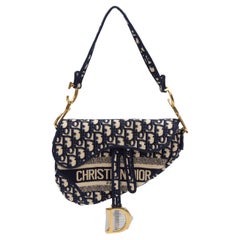 Christian Dior Navy & Cream Oblique Saddle Bag