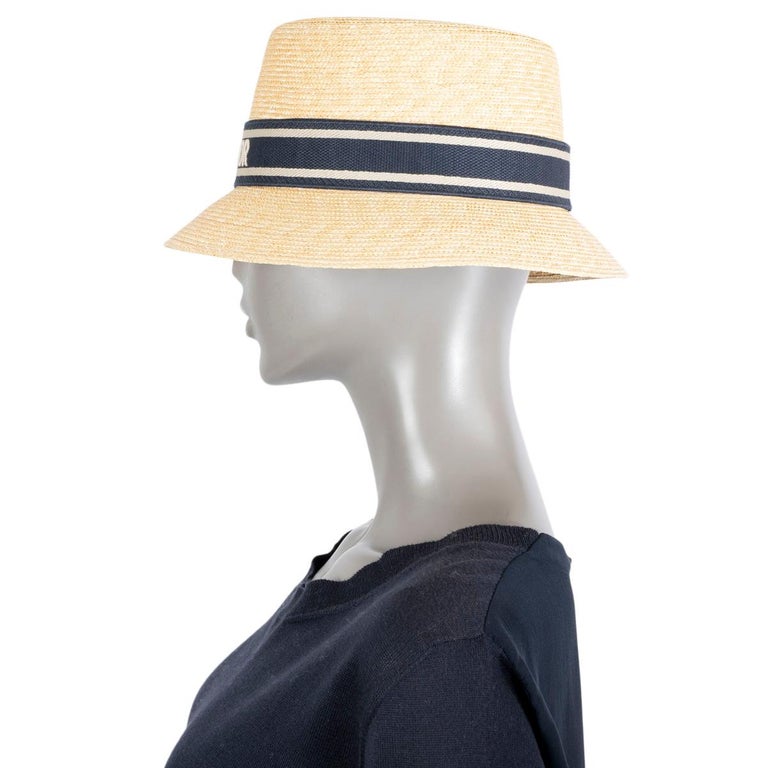 CHRISTIAN DIOR navy DIORESORT D-BOBBY SMALL BRIM STRAW Hat  display picture 1