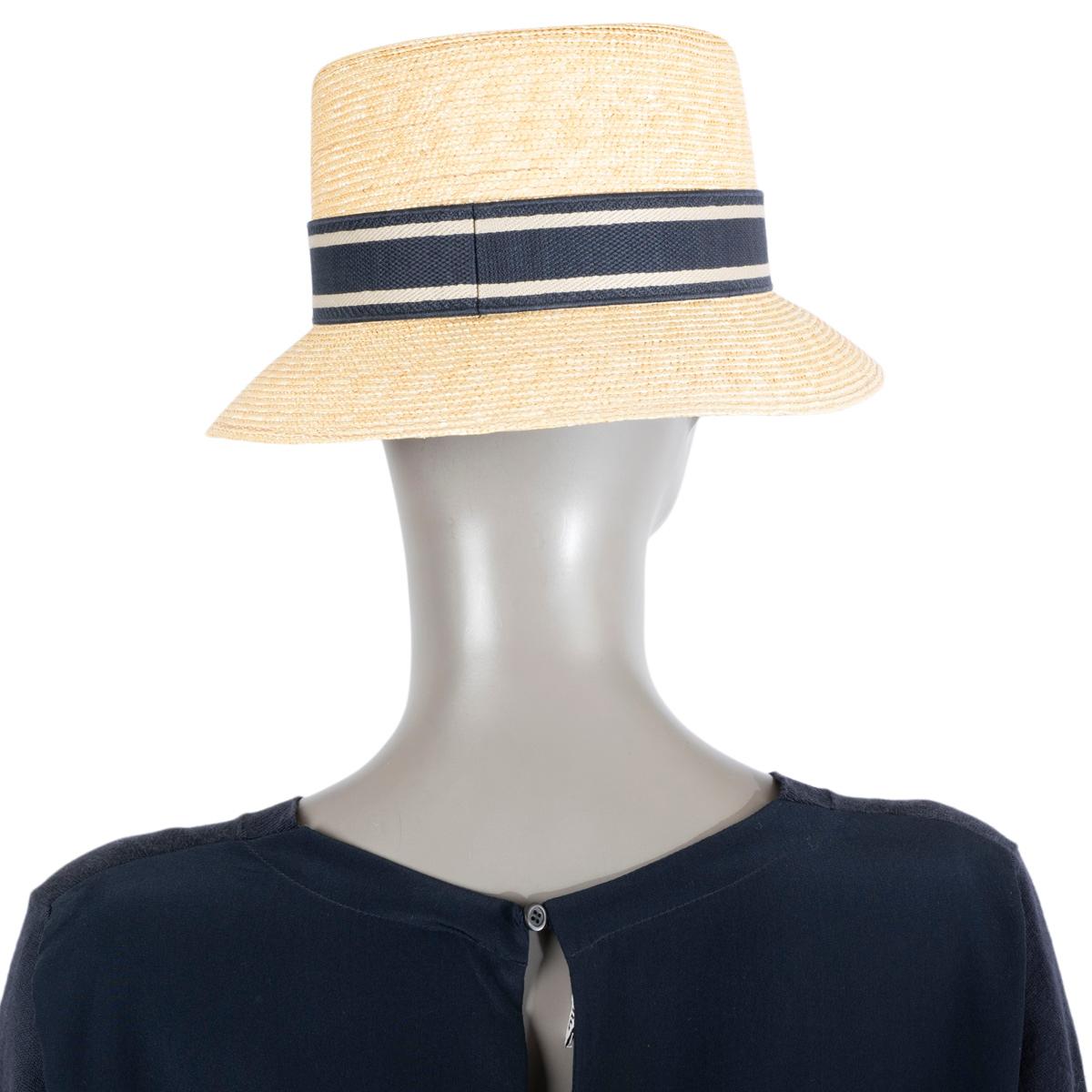 CHRISTIAN DIOR marineblauer DIORESORT D-BOBBY SMALL BRIM STRAW Hut 58 Damen