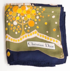 Christian Dior Navy Garden Silk Scarf
