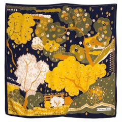 Christian Dior Navy Garden Silk Scarf