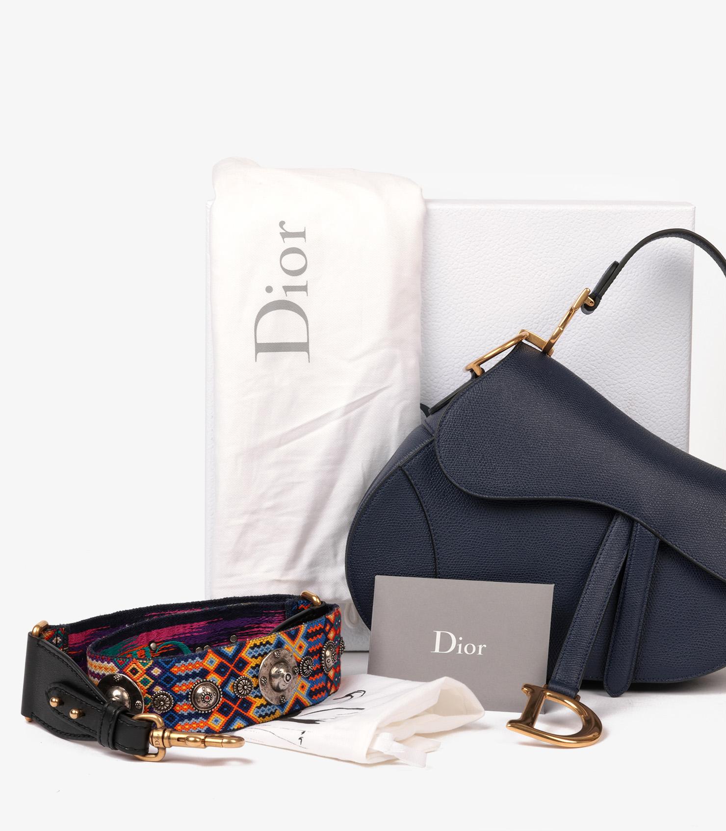Christian Dior Navy Grained Calfskin Leather Saddle Bag with Shoulder Strap 6