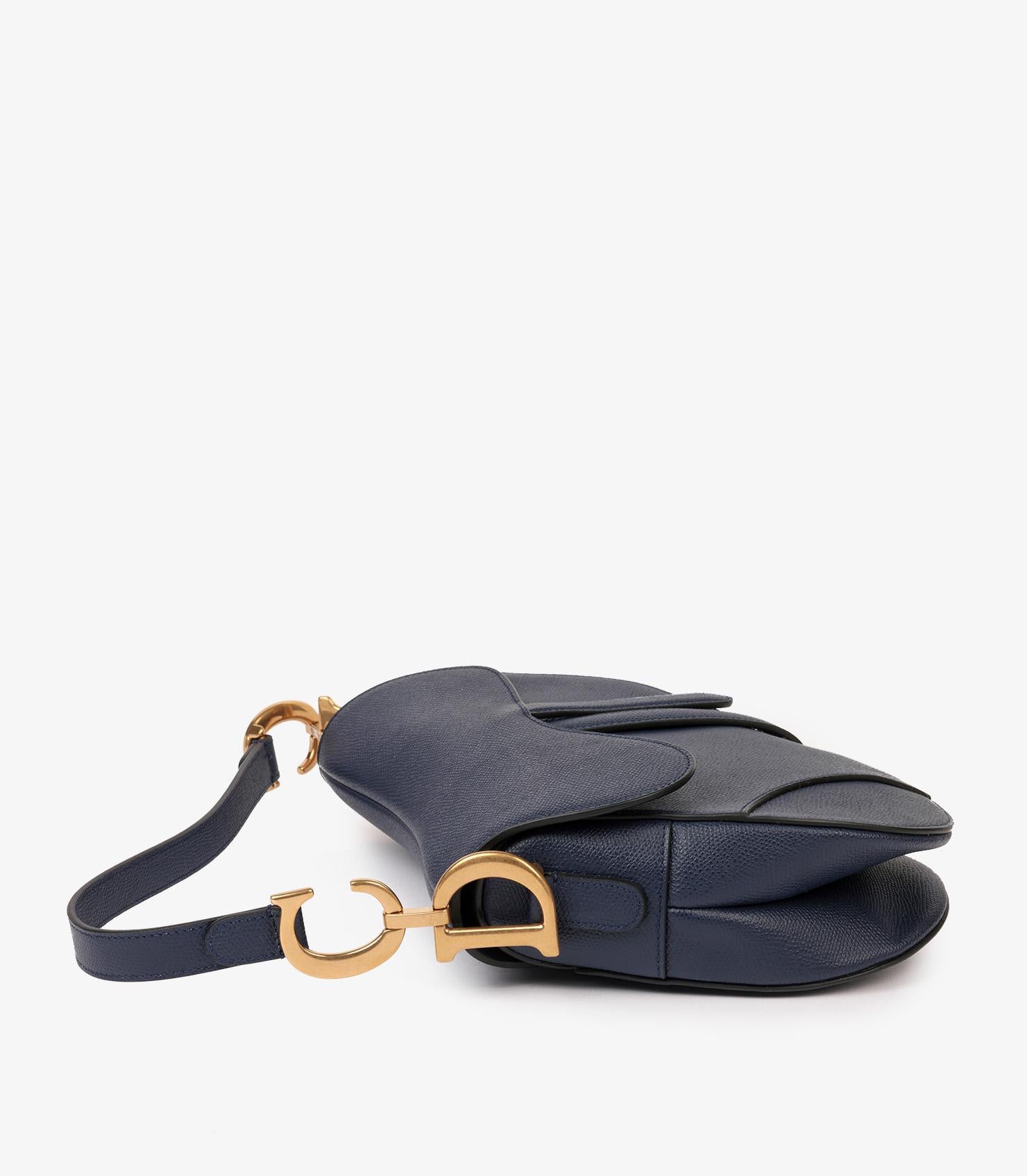 Christian Dior Navy Grained Calfskin Leather Saddle Bag with Shoulder Strap In Excellent Condition In Bishop's Stortford, Hertfordshire