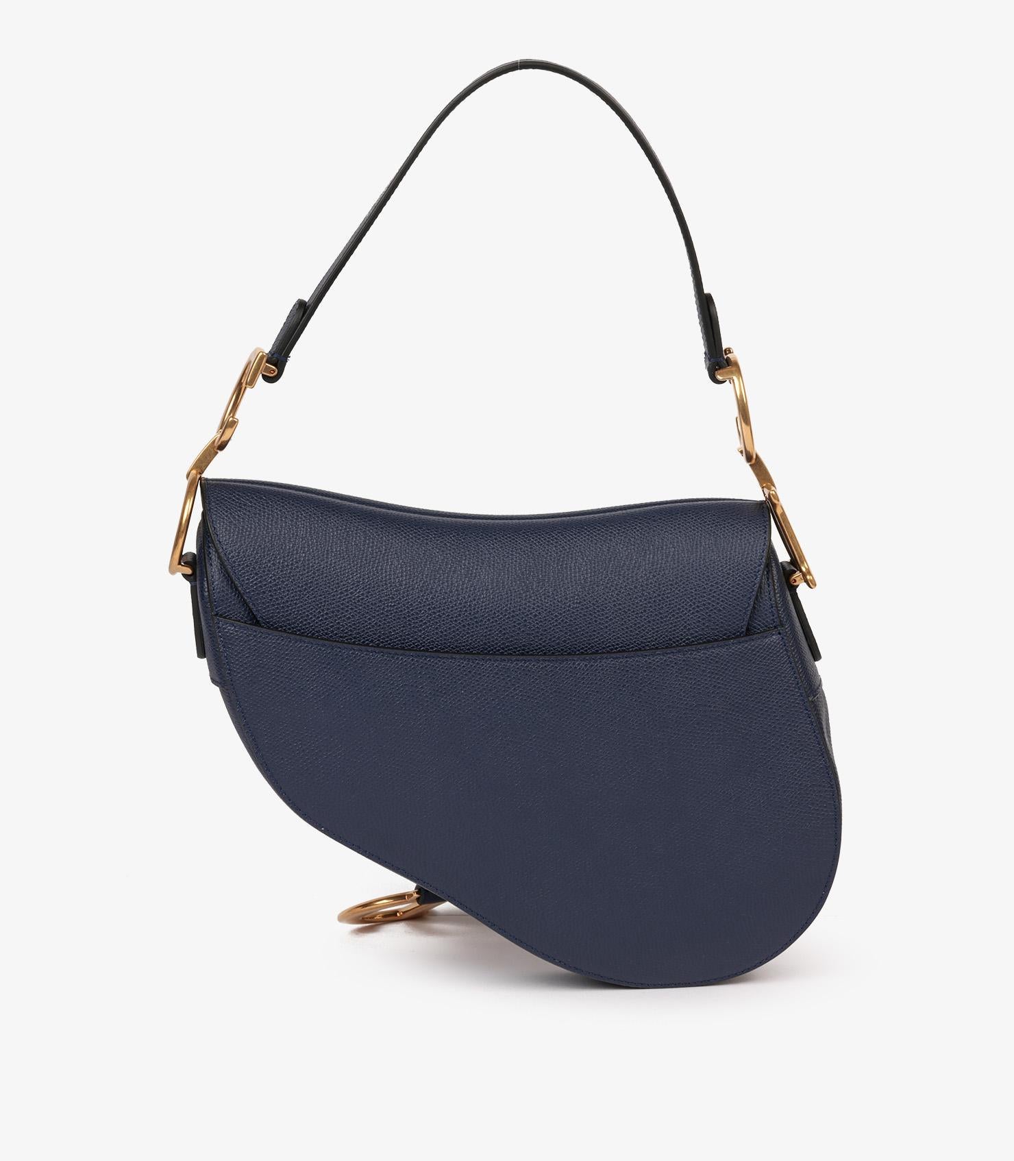 Christian Dior Navy Grained Calfskin Leather Saddle Bag with Shoulder Strap 1