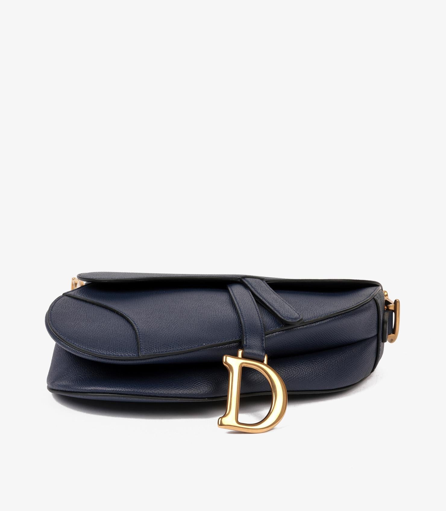 Christian Dior Navy Grained Calfskin Leather Saddle Bag with Shoulder Strap 2