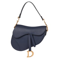 Christian Dior Navy Grained Calfskin Leather Saddle Bag with Shoulder Strap