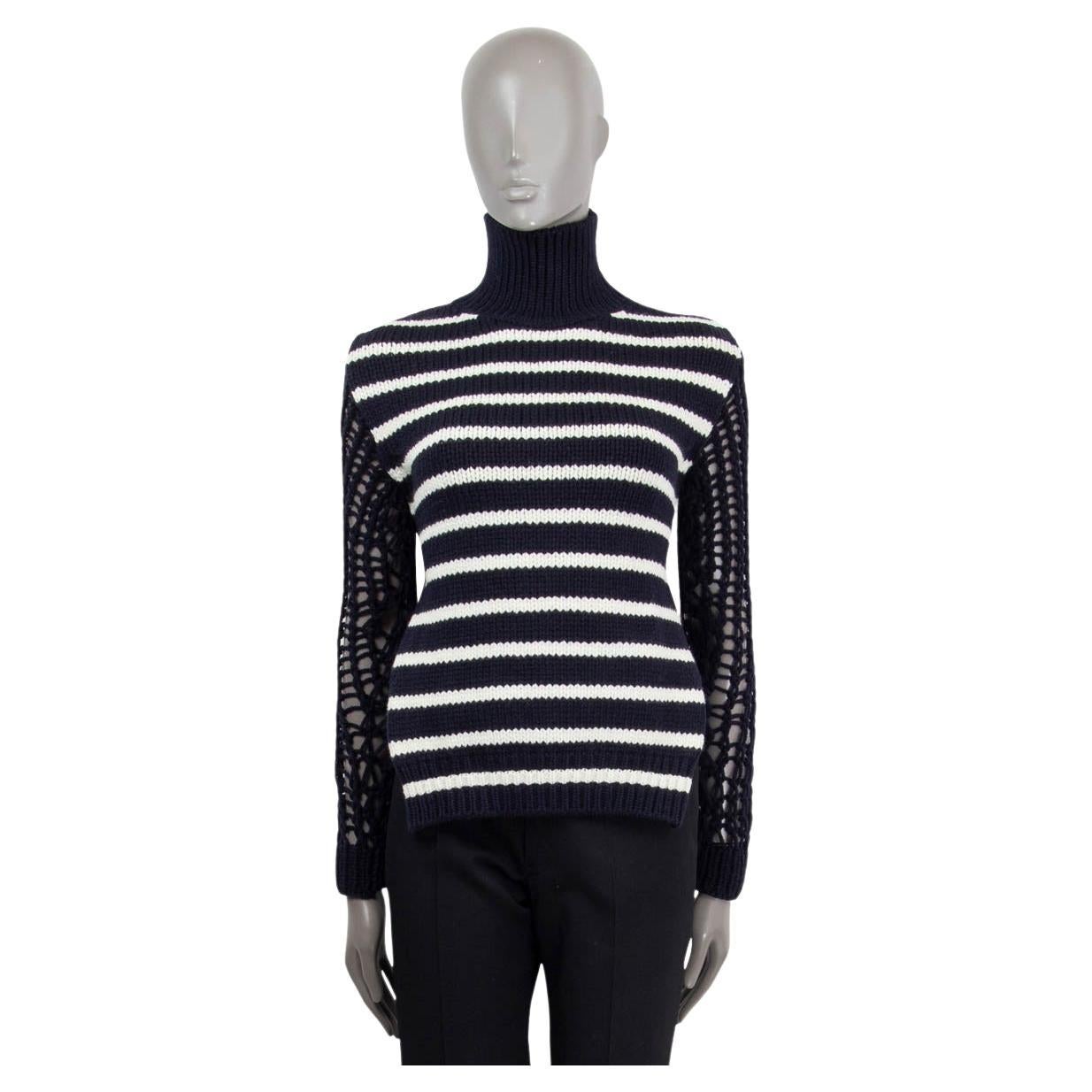 CHRISTIAN DIOR navy & ivory wool 2022 STRIPED OPEN BACK TURTLENECK Sweater S For Sale