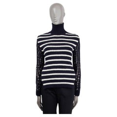 CHRISTIAN DIOR navy & ivory wool 2022 STRIPED OPEN BACK TURTLENECK Sweater S
