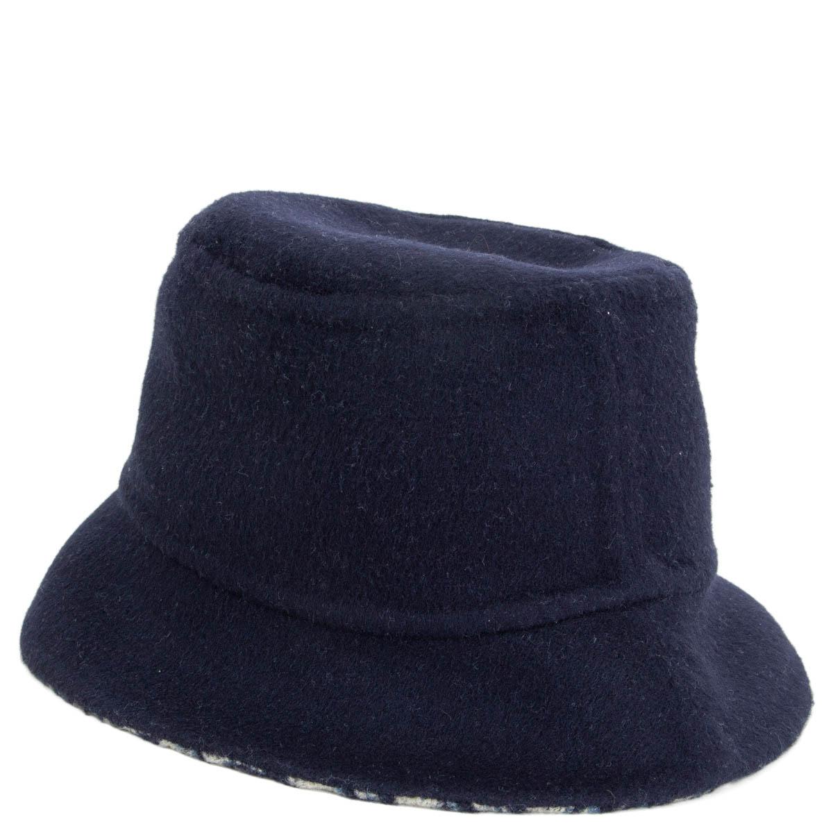 CHRISTIAN DIOR navy & ivory wool REVERSIBLE OBLIQUE BUCKET Hat 58 1