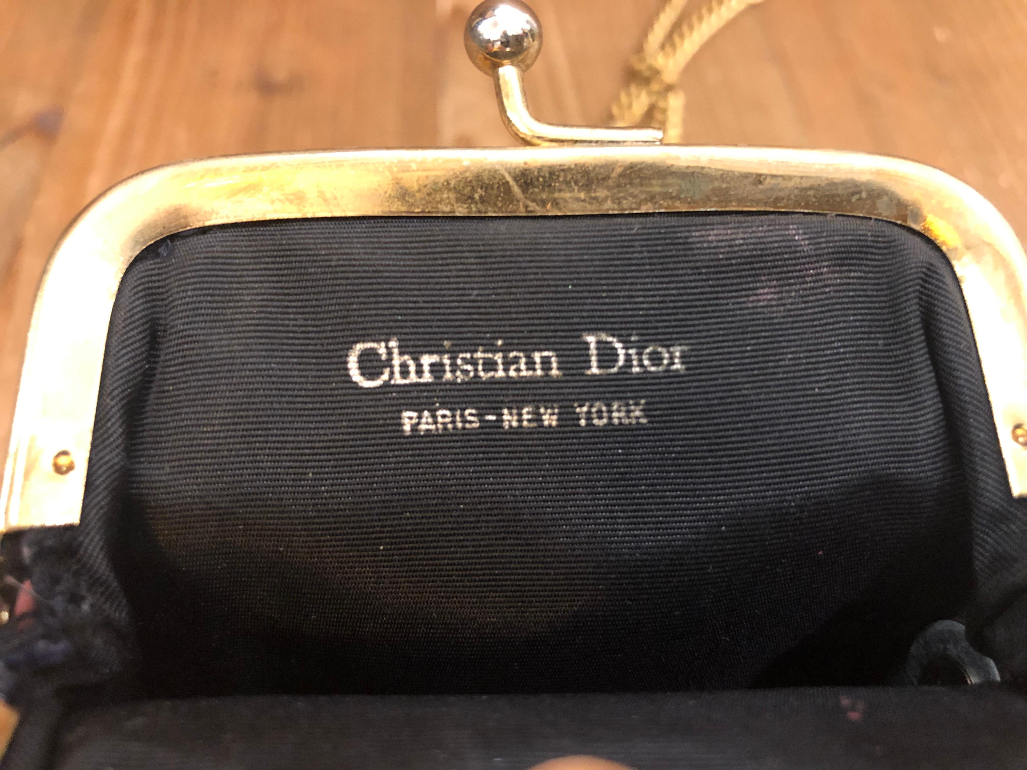 Black Vintage CHRISTIAN DIOR Navy Jacquard Trotter Coin Pouch Kiss Clasp (Altered)