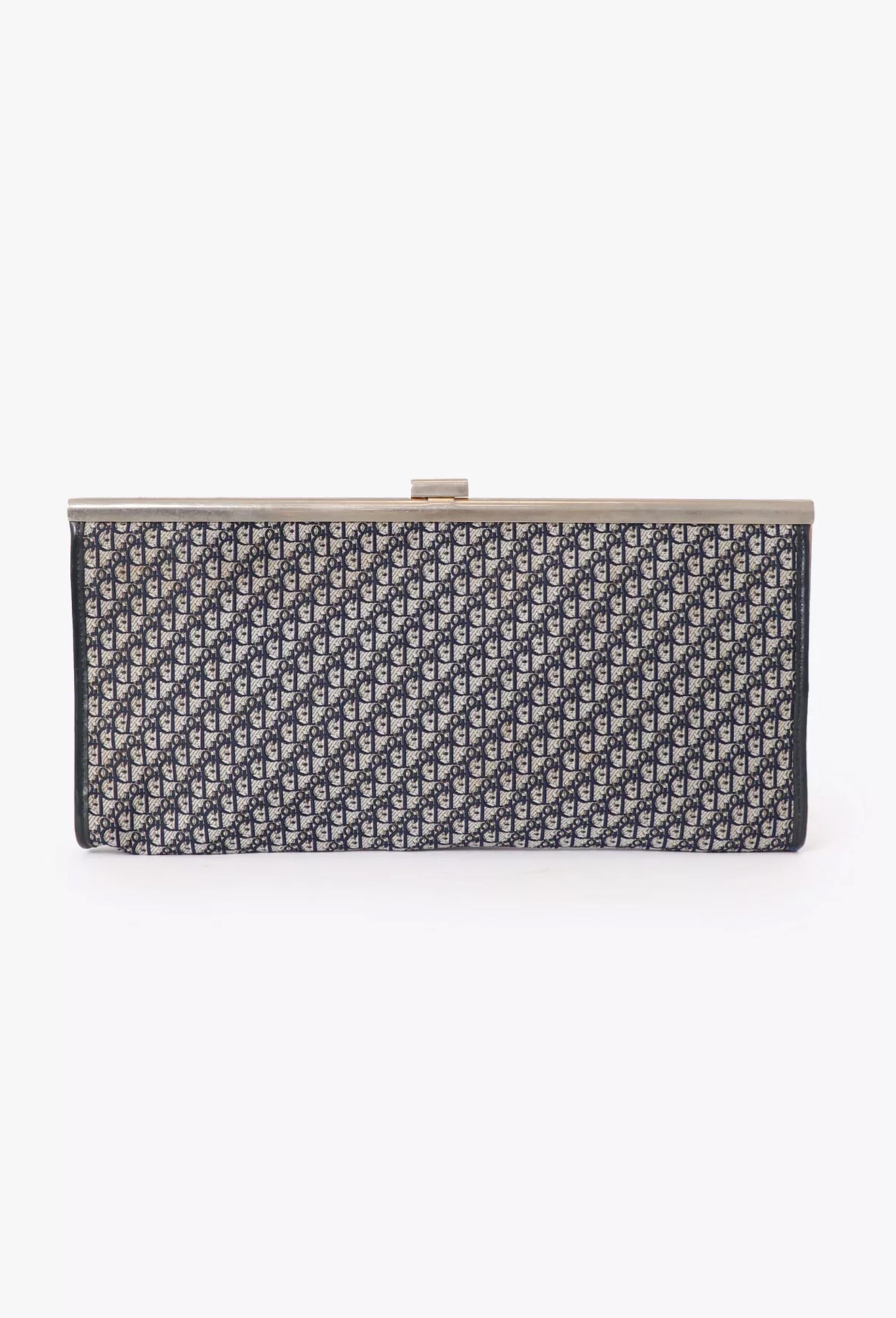 Gray Christian Dior Navy Monogram clasp clutch For Sale