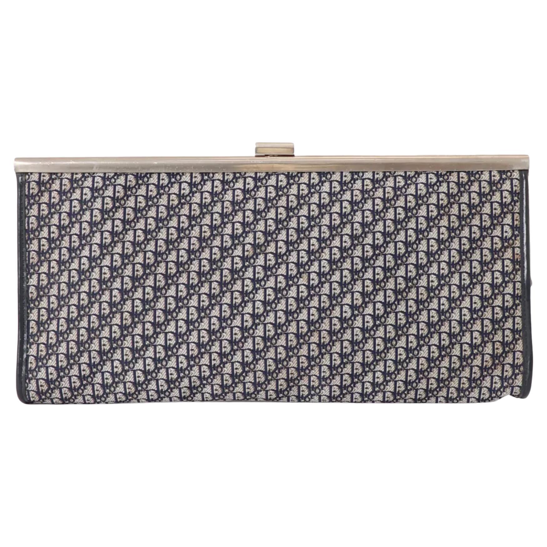 Christian Dior Navy Monogram clasp clutch For Sale