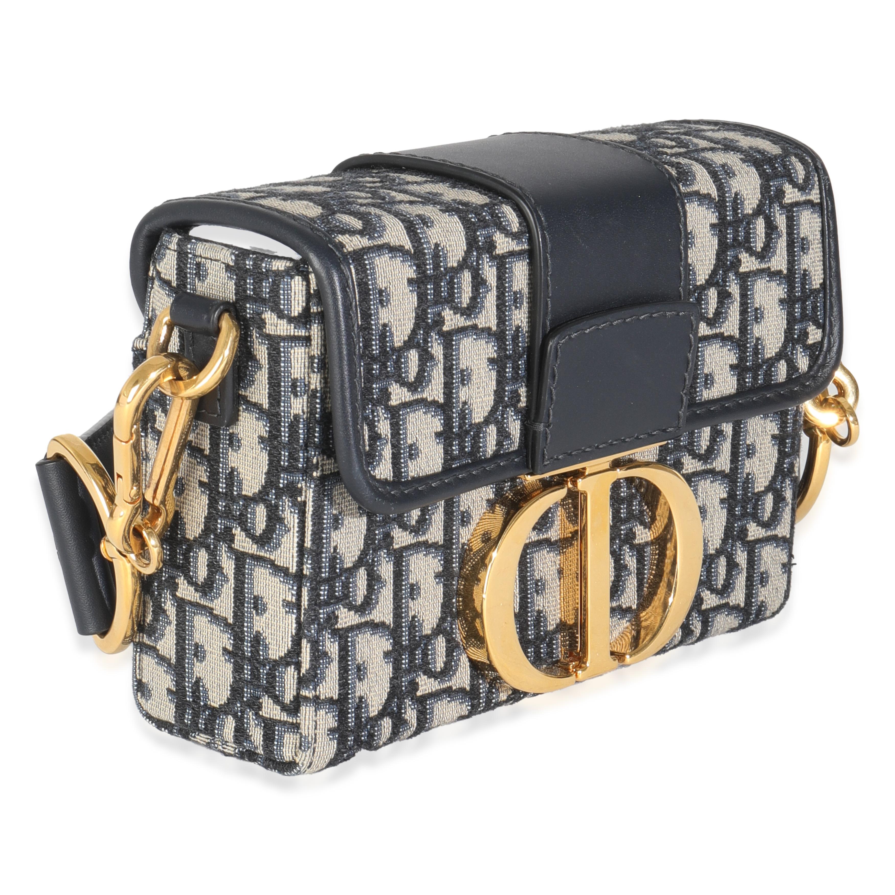 Gray Christian Dior Navy Oblique Canvas 30 Montaigne Box