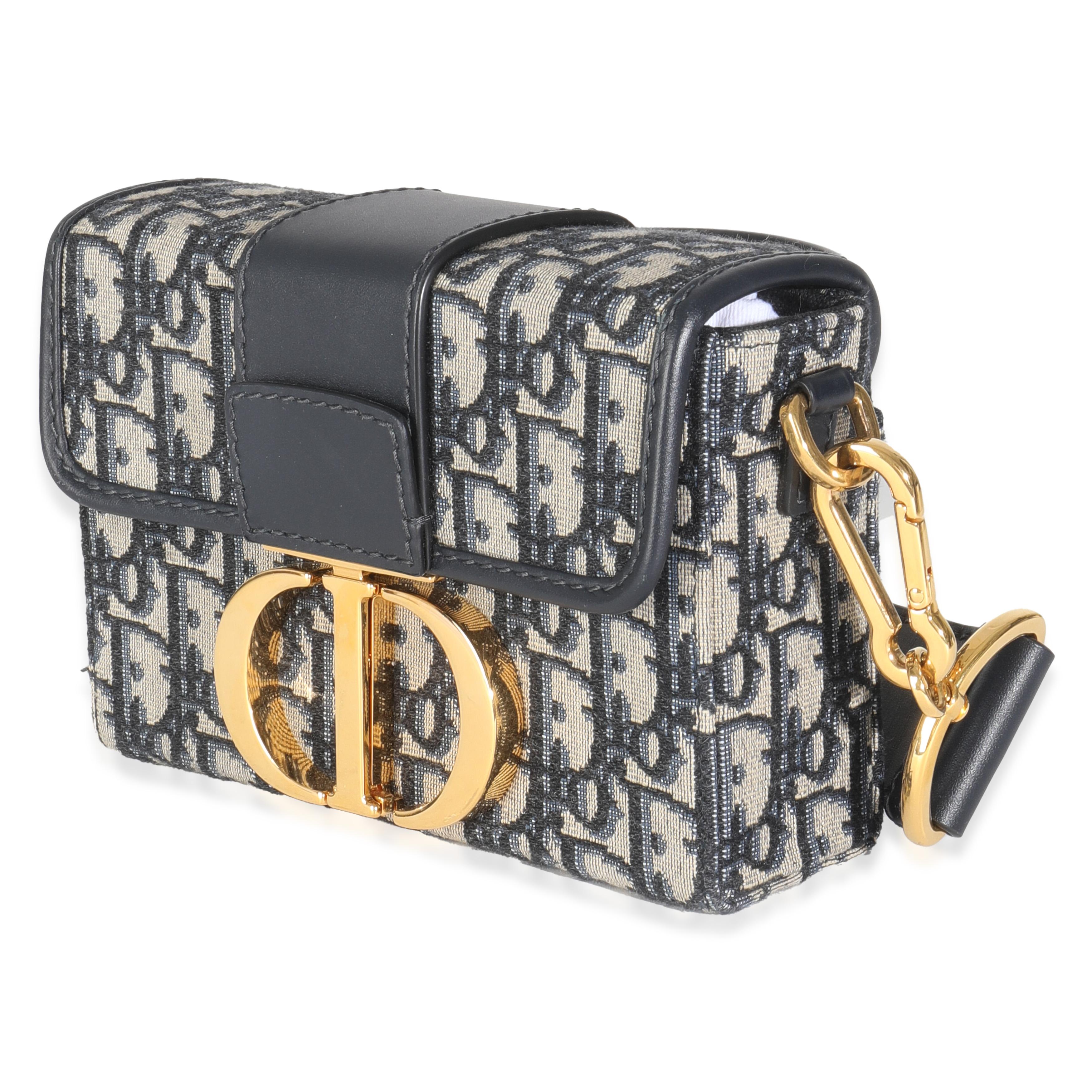 Christian Dior Navy Oblique Canvas 30 Montaigne Box In Excellent Condition In New York, NY