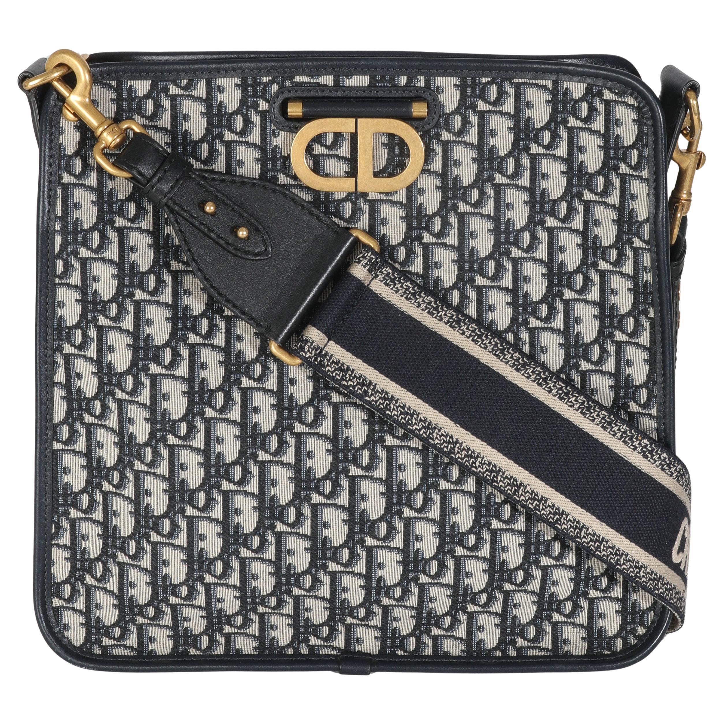 Christian Dior, borsa obliqua in tela di canapa, Navy, CD Hobo in vendita