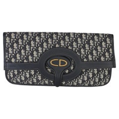Christian Dior Navy Oblique Canvas Fold Over Clutch