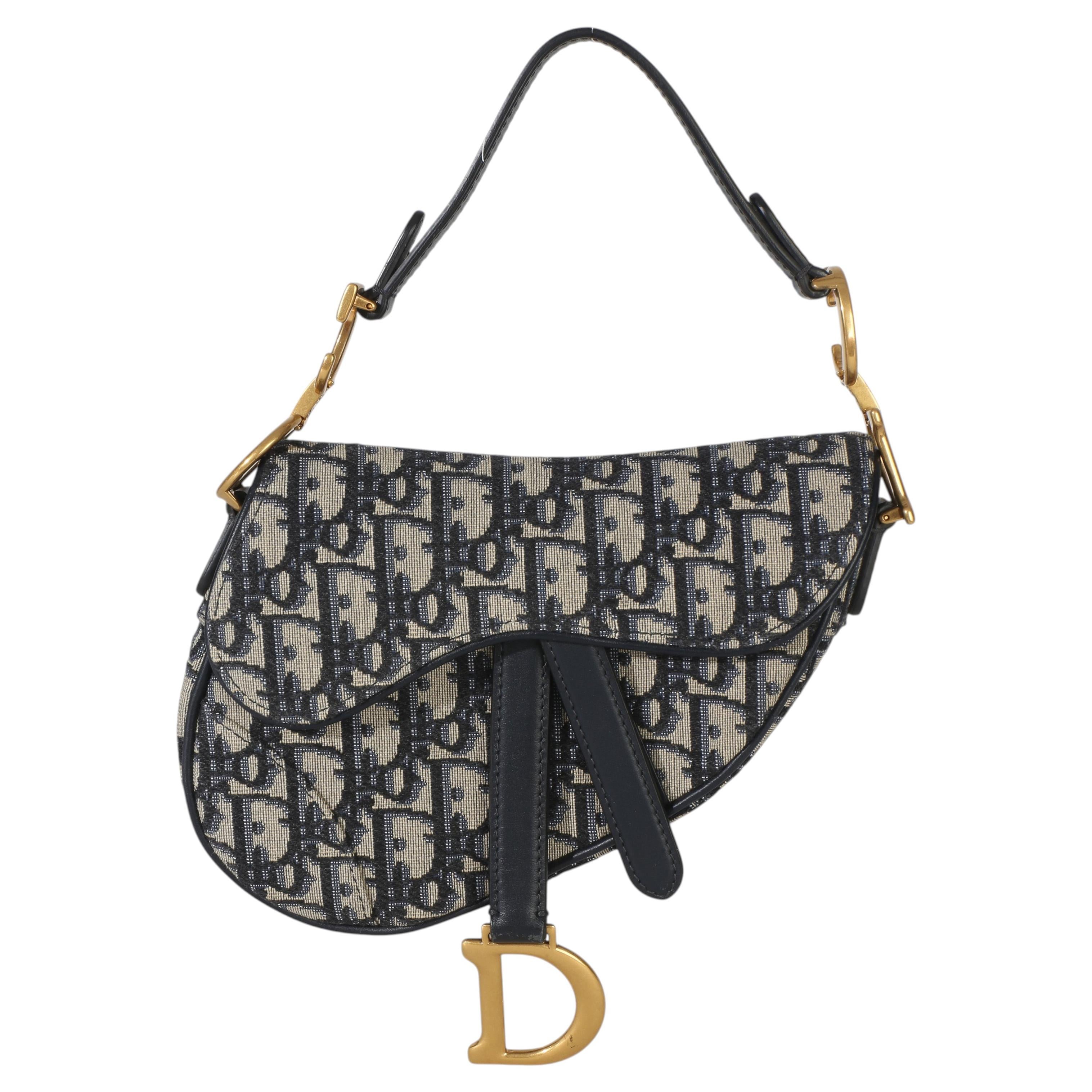 Christian Dior Borsa Mini Saddle in tela obliqua blu scuro