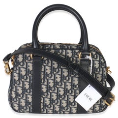 Christian Dior Navy Oblique Canvas Small D Vibe Bowling Bag