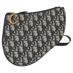 Christian Dior Navy Oblique Canvas Triple Saddle Pouch