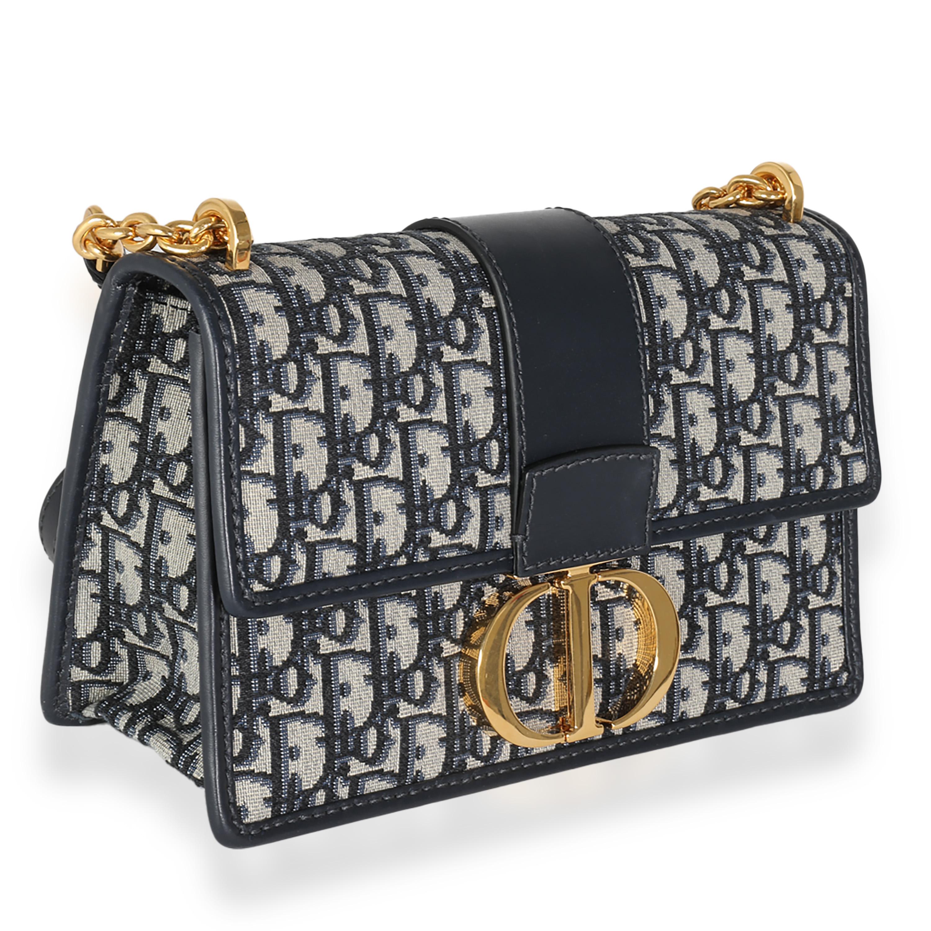 Black Christian Dior Navy Oblique Jacquard 30 Montaigne Chain Bag For Sale