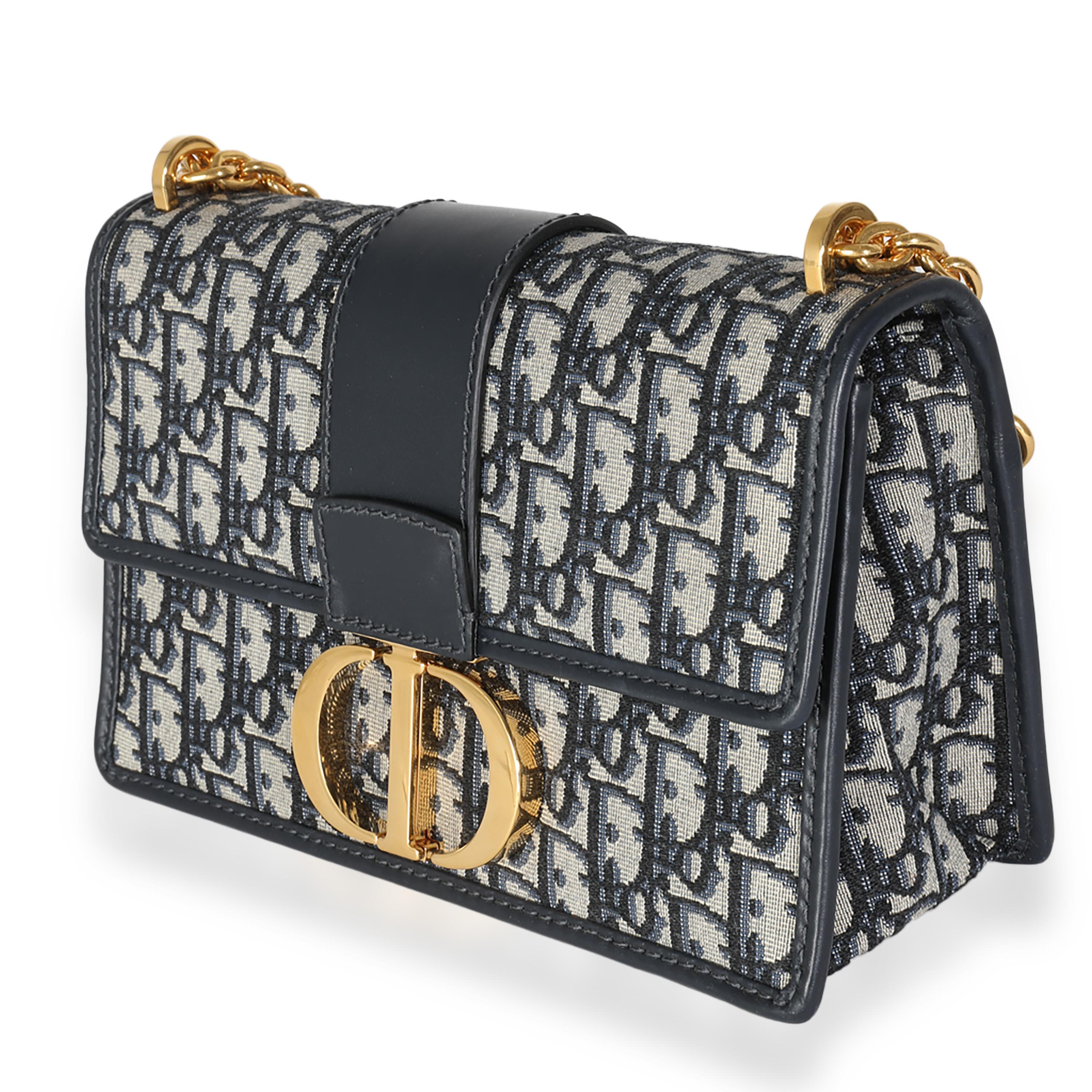 Christian Dior Navy Oblique Jacquard 30 Montaigne Chain Bag In Excellent Condition For Sale In New York, NY