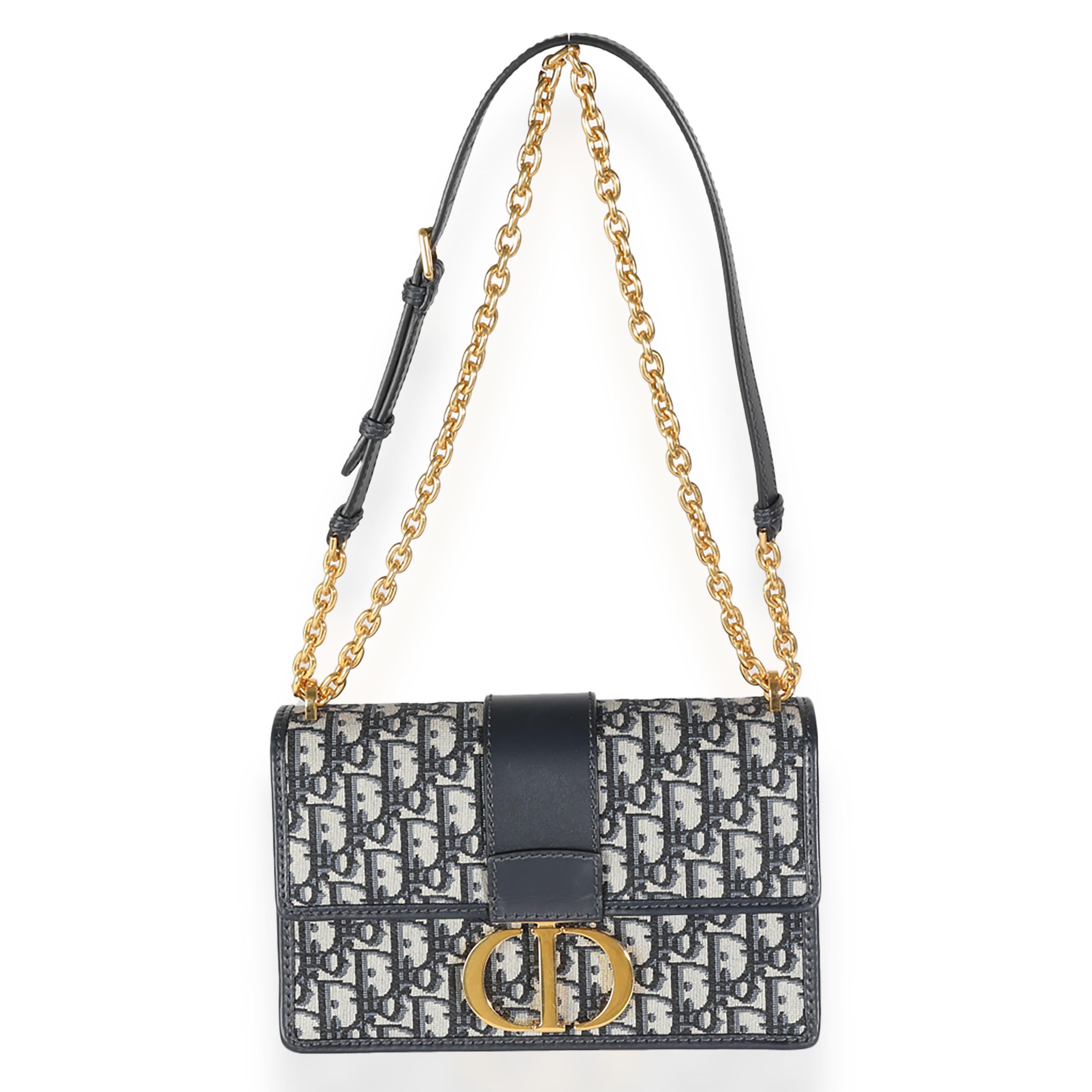 Christian Dior Navy Oblique Jacquard 30 Montaigne Chain Bag For Sale 1