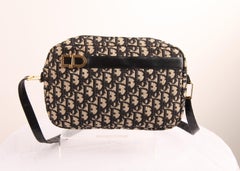 Christian Dior navy Oblique jacquard and leather trimming crossbody bag. c.1980s