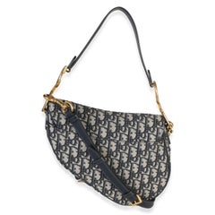 Christian Dior Navy Oblique Jacquard Medium Saddle Bag