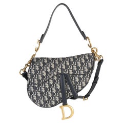 Christian Dior Navy Oblique Jacquard Medium Saddle Bag