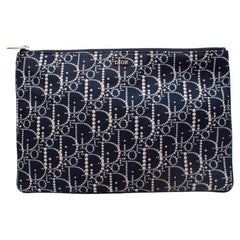Christian Dior Navy Oblique Printed Twill Pouch