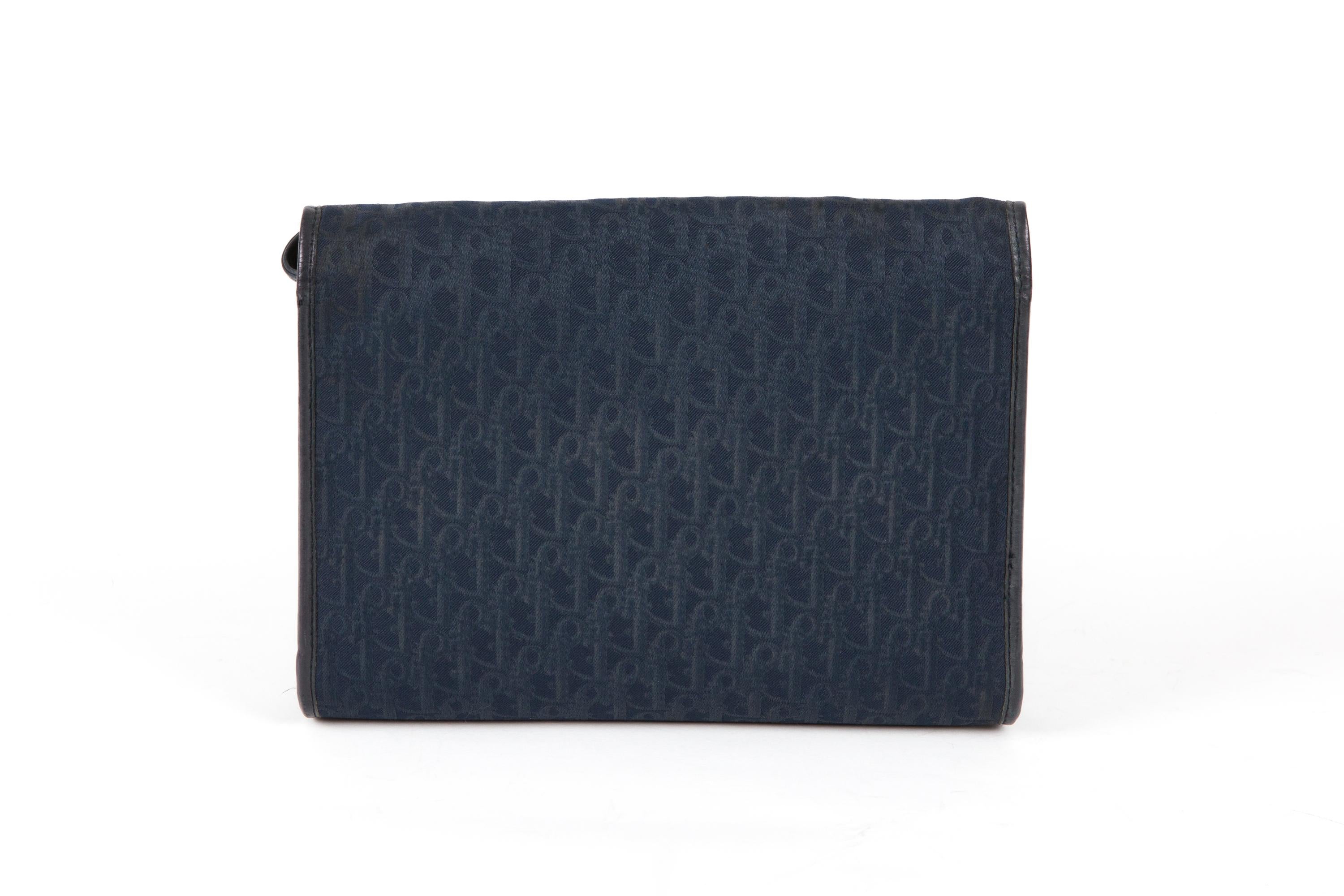 Black Christian Dior Navy Oblique Shoulder Bag For Sale