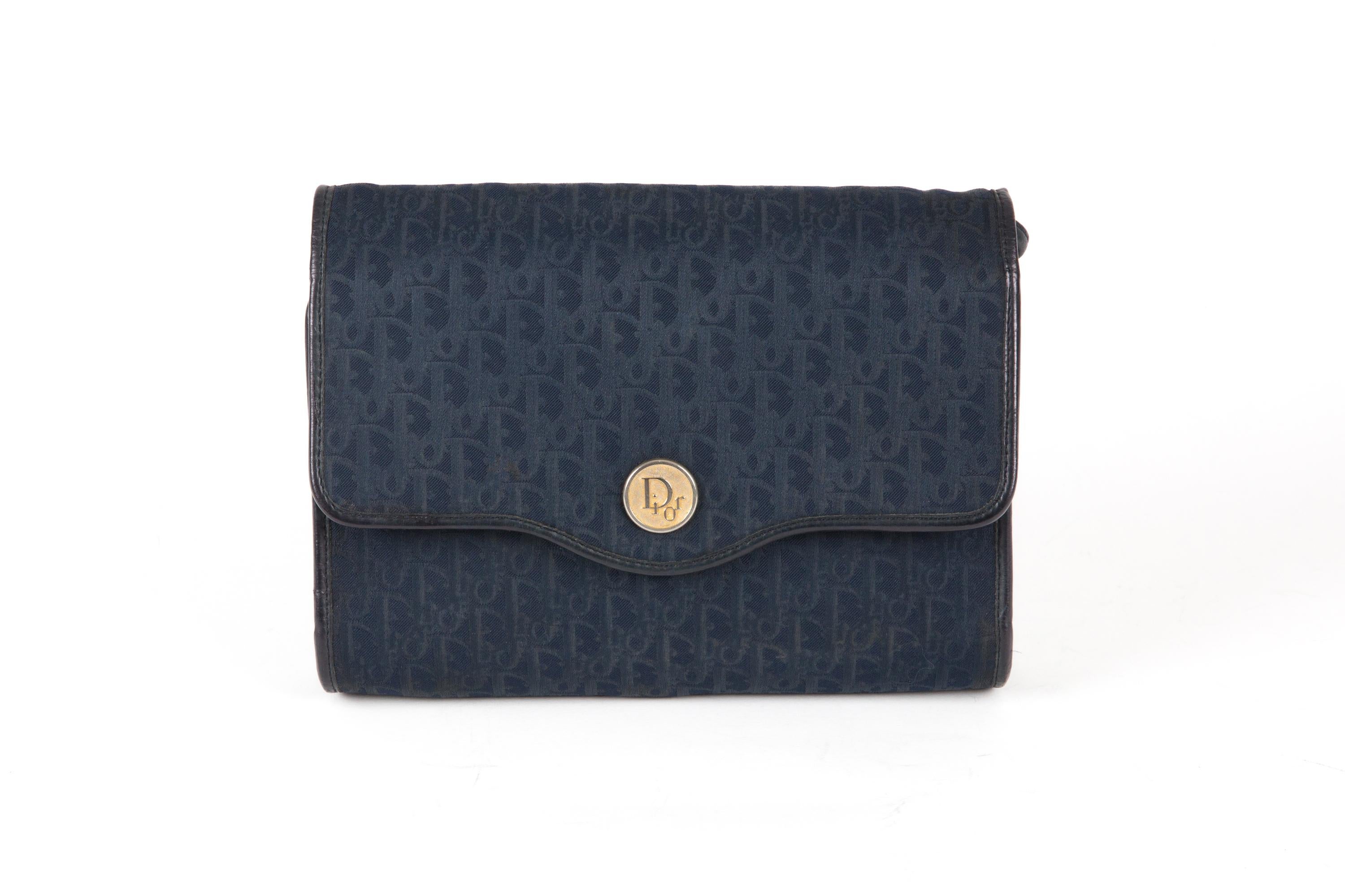 Christian Dior Navy Oblique Shoulder Bag In Good Condition For Sale In Paris, FR