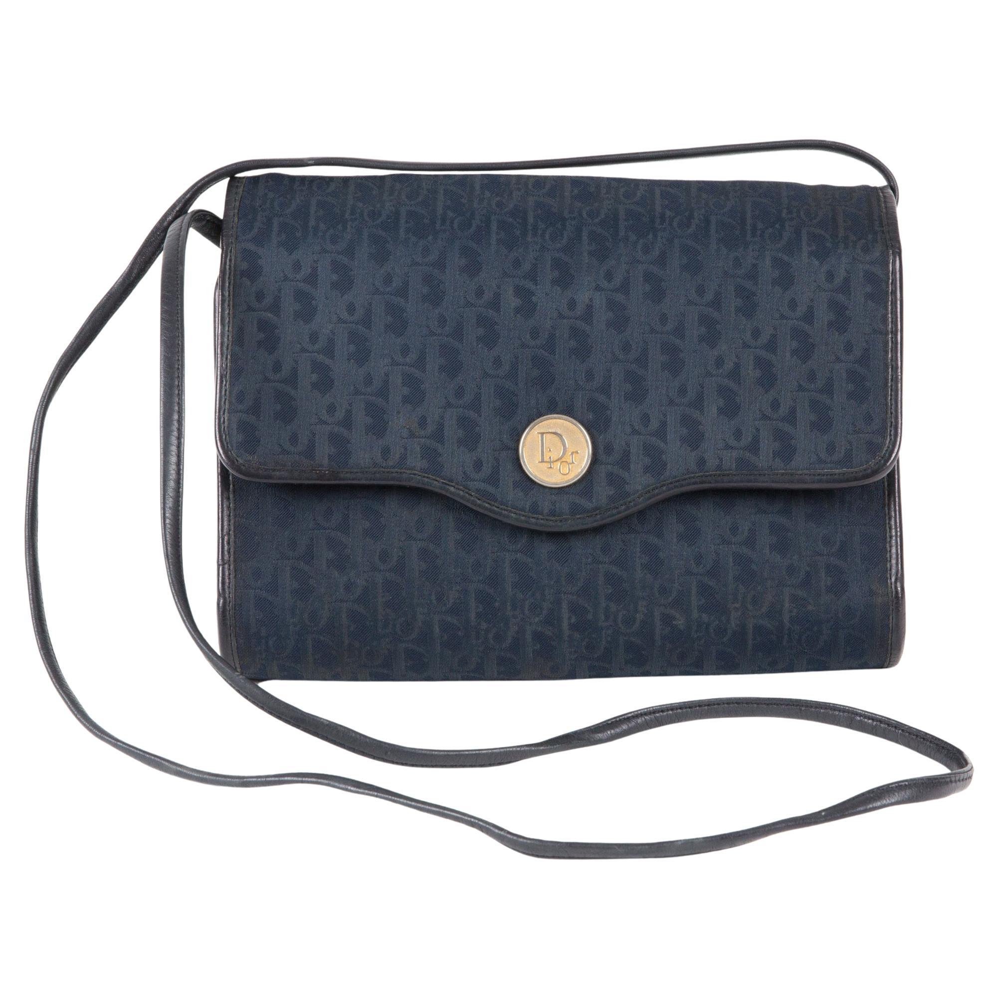 Christian Dior Navy Oblique Shoulder Bag For Sale